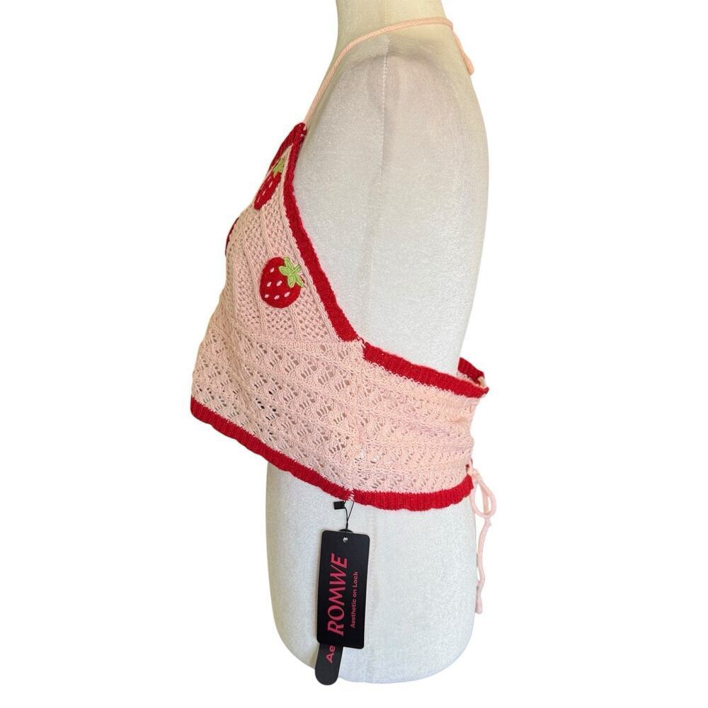 Romwe Sweetness Crochet Strawberry Halter Top 2XL Boho Hippie Festival Whimsical - Picture 2 of 8